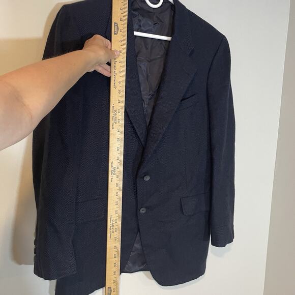 Hickey Freeman Sport Coat Mens 41R 100% Cashmere Blazer Jacket Blue Herringbone - Picture 2 of 10